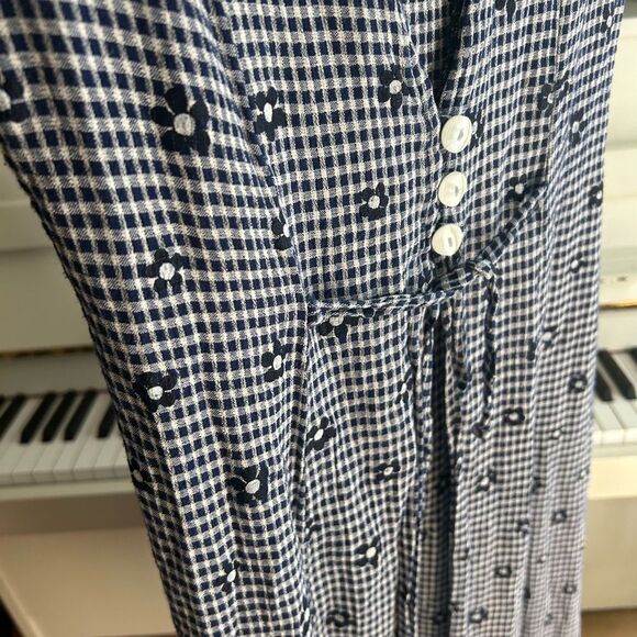 Vintage Studio London Blue and White Boho Floral Checkered Maxi Dress M - Picture 9 of 16